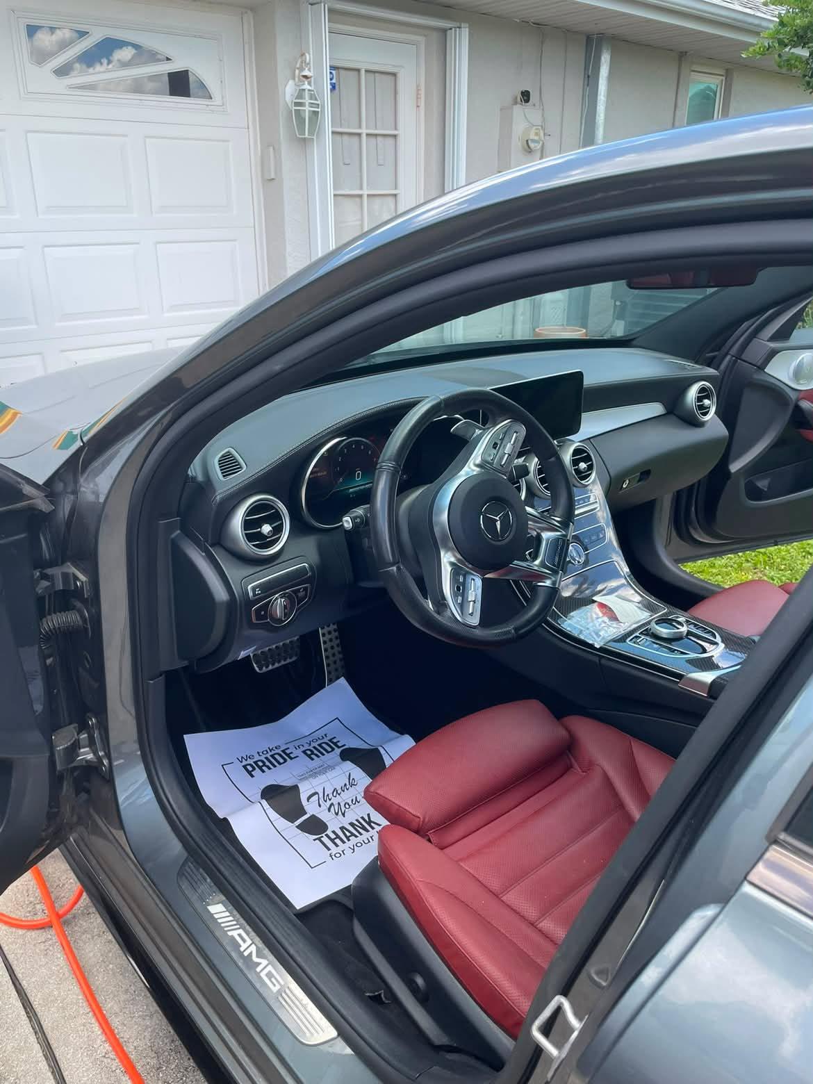 Mercedes AMG interior with red leather seats detailed